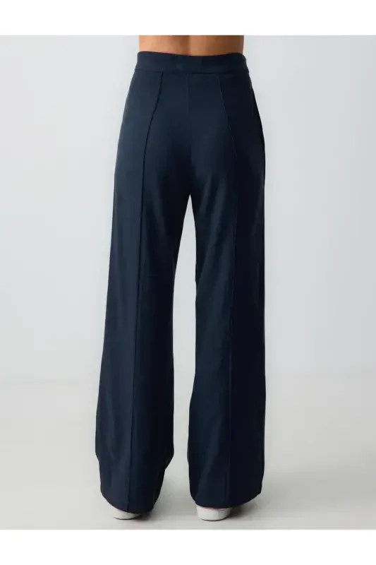 Navy Blue Wide Leg High Waisted Linen Pants - 6