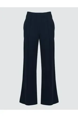 Navy Blue Wide Leg High Waisted Linen Pants - 7
