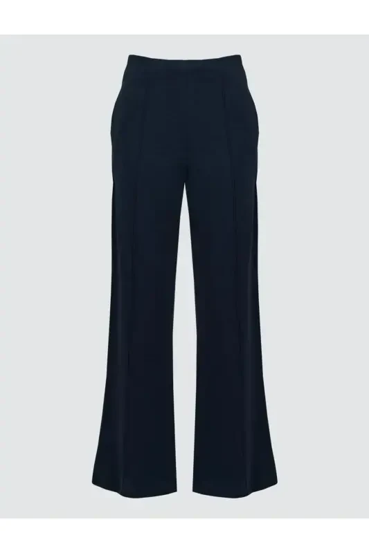 Navy Blue Wide Leg High Waisted Linen Pants - 7