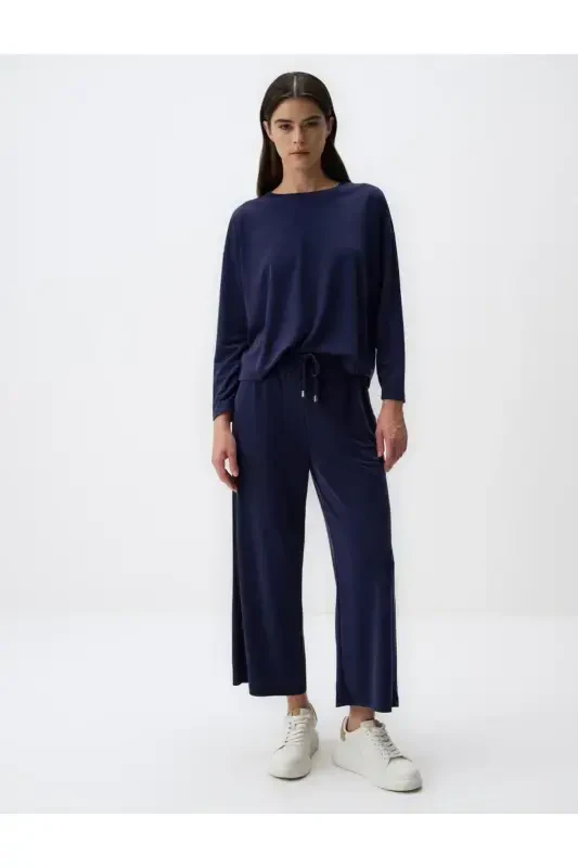 Navy Blue Wide Leg Relaxed Jogger Pants - Navy Blue - JIMMY KEY
