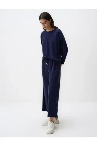 Navy Blue Wide Leg Relaxed Jogger Pants - Navy Blue - JIMMY KEY (1)
