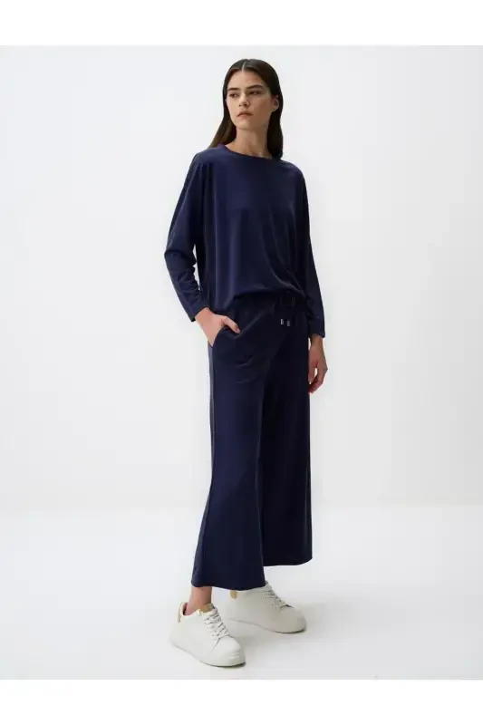Navy Blue Wide Leg Relaxed Jogger Pants - Navy Blue - 3
