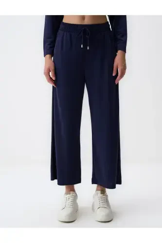 Navy Blue Wide Leg Relaxed Jogger Pants - Navy Blue - 4