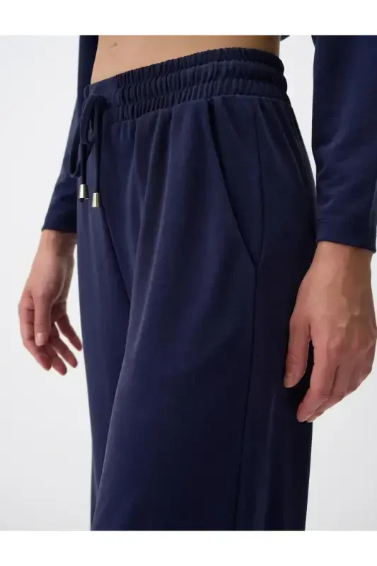 Navy Blue Wide Leg Relaxed Jogger Pants - Navy Blue - 5