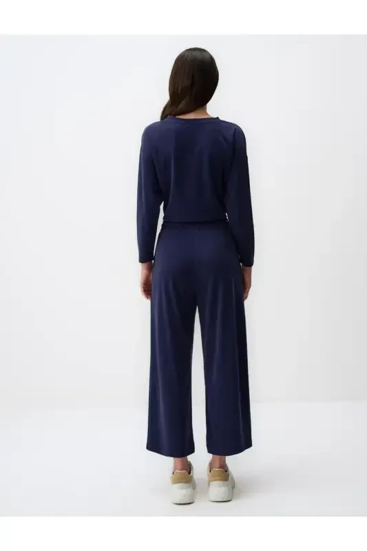 Navy Blue Wide Leg Relaxed Jogger Pants - Navy Blue - 6