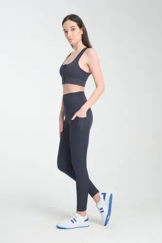 NAVY BLUE Women's Sports Tights Double Pocket Firming Shaping Athlete Tights Leggings-Navy Blue - 7