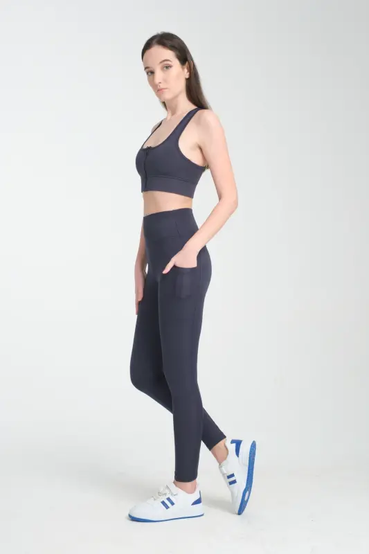 NAVY BLUE Women's Sports Tights Double Pocket Firming Shaping Athlete Tights Leggings-Navy Blue - 7