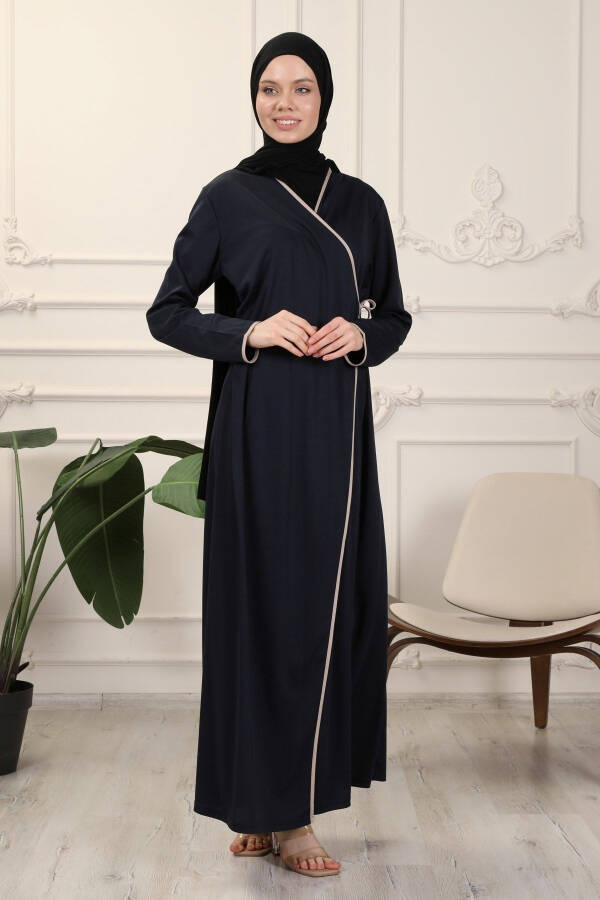 Navy Blue Wrap Collar Interlock Fabric Prayer Dress - 6