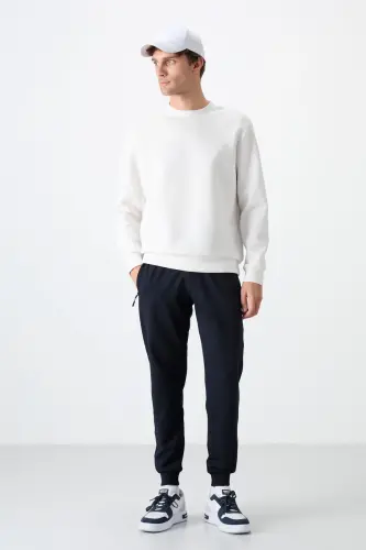 Navy Blue Zipper Pocket Standard Fit Jogger Men's Sweatpants - 84587-LACİ - TOMMY LIFE (1)