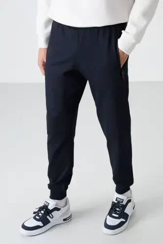 Navy Blue Zipper Pocket Standard Fit Jogger Men's Sweatpants - 84587-LACİ - 1