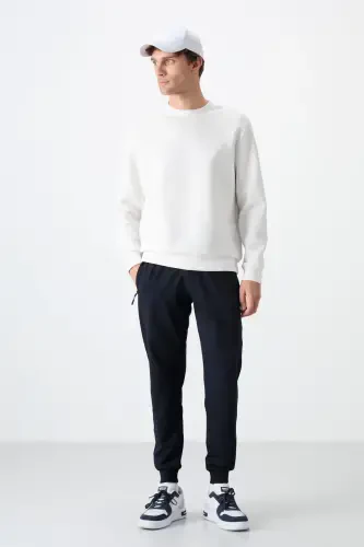 Navy Blue Zipper Pocket Standard Fit Jogger Men's Sweatpants - 84587-LACİ - TOMMY LIFE (1)