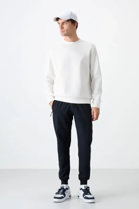 Navy Blue Zipper Pocket Standard Fit Jogger Men's Sweatpants - 84587-LACİ - 2