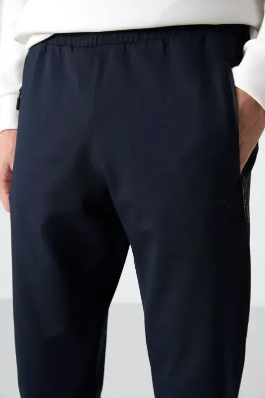 Navy Blue Zipper Pocket Standard Fit Jogger Men's Sweatpants - 84587-LACİ - 3