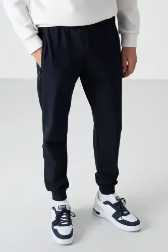 Navy Blue Zipper Pocket Standard Fit Jogger Men's Sweatpants - 84587-LACİ - 4