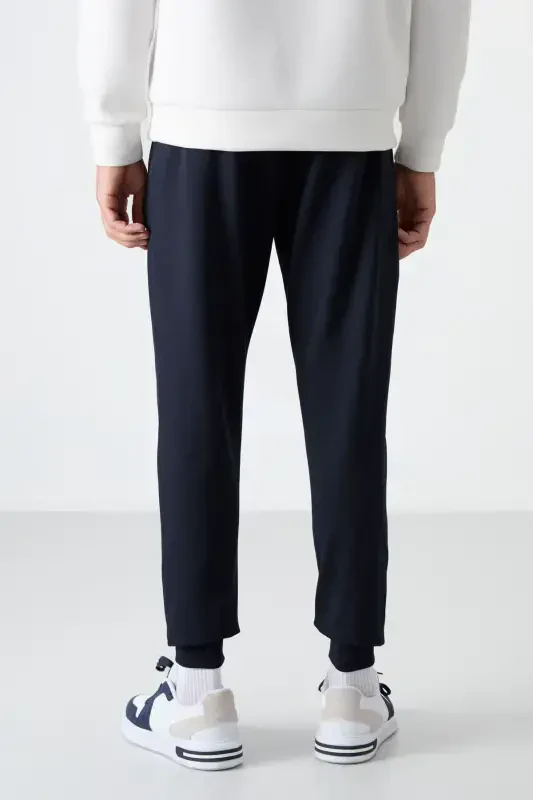 Navy Blue Zipper Pocket Standard Fit Jogger Men's Sweatpants - 84587-LACİ - 5