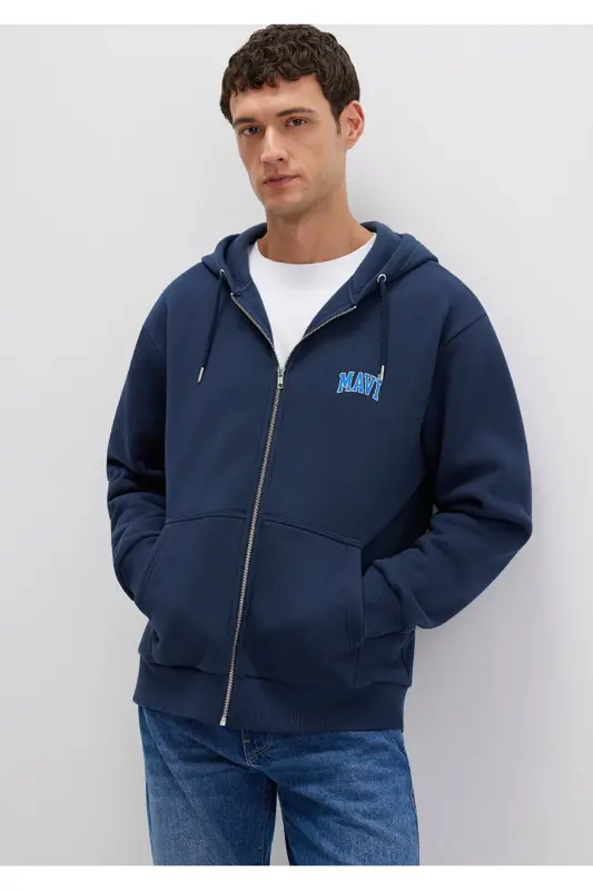 Navy Blue Zippered Sweatshirt with Logo Print 0611715-70490 - 1