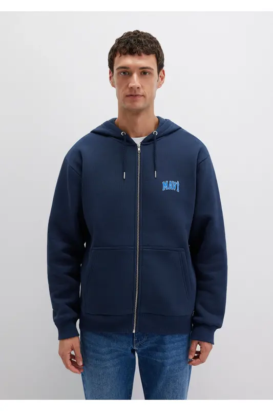 Navy Blue Zippered Sweatshirt with Logo Print 0611715-70490 - 3