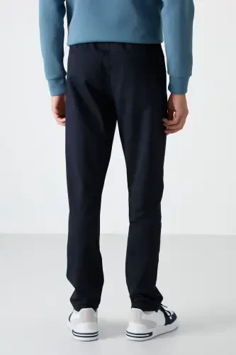 Navy Blue Zippered Three Pocket Slim Fit Classic Cut Men's Sweatpants - 84671-NAVY BLUE - 6