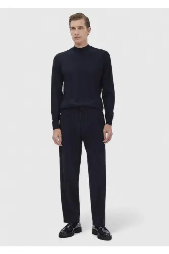 Navy Boat Neck Plain Knit Wool Blend Knitwear - RAMSEY (1)