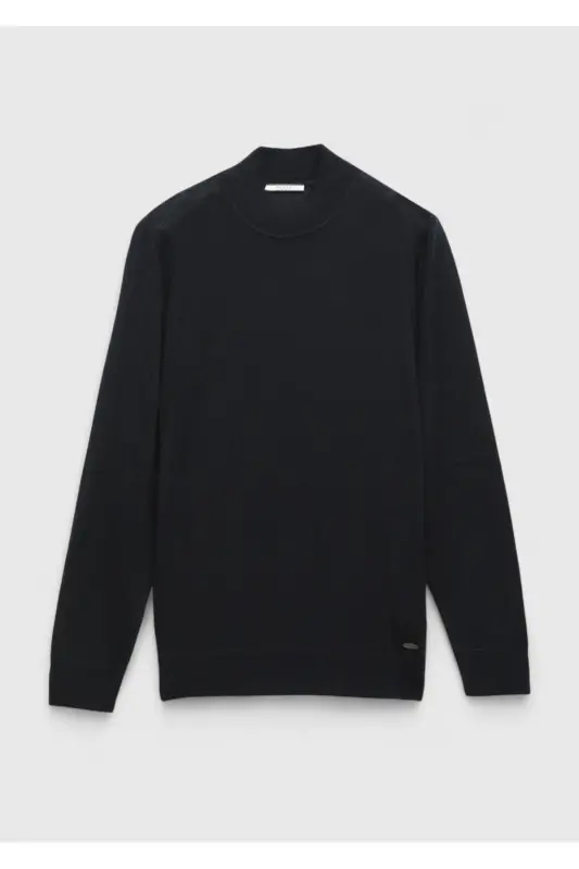 Navy Boat Neck Plain Knit Wool Blend Knitwear - 6
