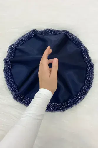 Navy Bride Groom Handkerchief Sequined, Halay Handkerchief, Wedding Henna Circumcision Engagement Bride Bachelorette-ORKİDESATENMENDİLLACİVERT - 1