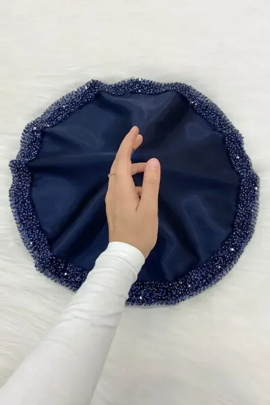 Navy Bride Groom Handkerchief Sequined, Halay Handkerchief, Wedding Henna Circumcision Engagement Bride Bachelorette-ORKİDESATENMENDİLLACİVERT - ZEYMERADE