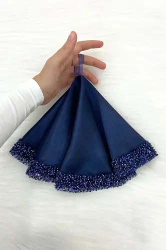 Navy Bride Groom Handkerchief Sequined, Halay Handkerchief, Wedding Henna Circumcision Engagement Bride Bachelorette-ORKİDESATENMENDİLLACİVERT - 2