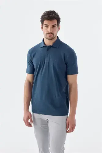 Navy Button Detail Slim Fit Polo Shirt - Modazone (1)