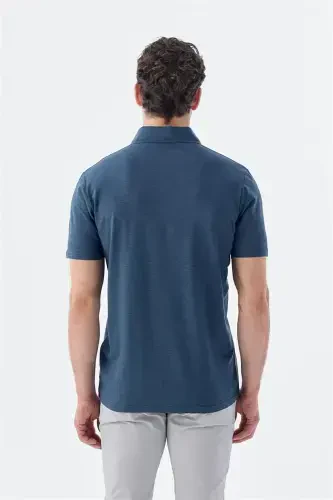 Navy Button Detail Slim Fit Polo Shirt - 4