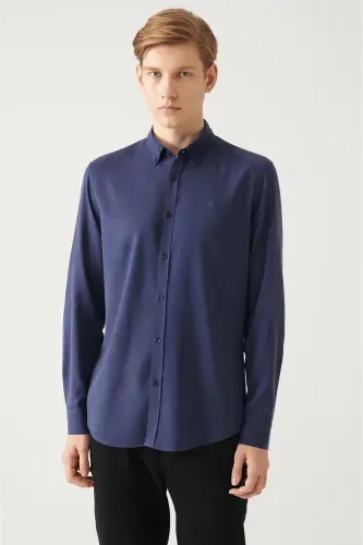 Navy Button-Down Collar Comfort Fit Tencel Shirt B002001 