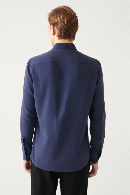 Navy Button-Down Collar Comfort Fit Tencel Shirt B002001 - 4