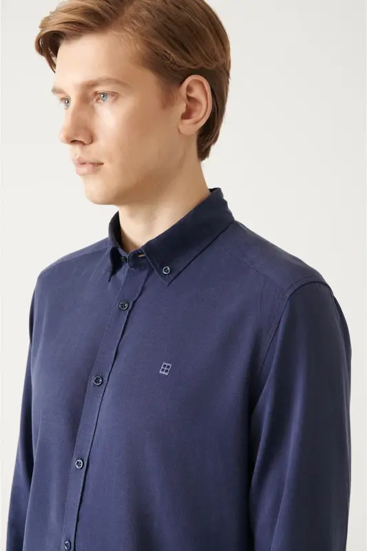 Navy Button-Down Collar Comfort Fit Tencel Shirt B002001 - 2