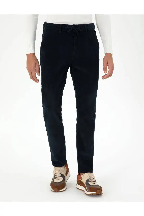 Navy Carrot Fit Canvas Pants - 14