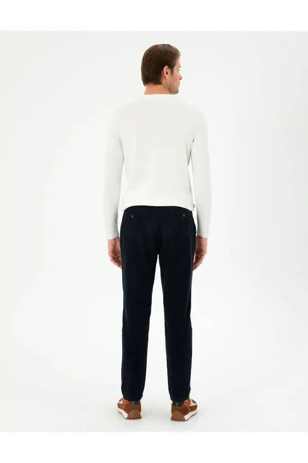 Navy Carrot Fit Canvas Pants - 4