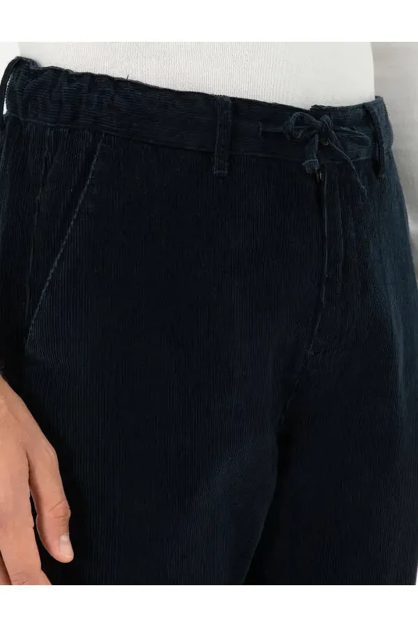 Navy Carrot Fit Canvas Pants - 5