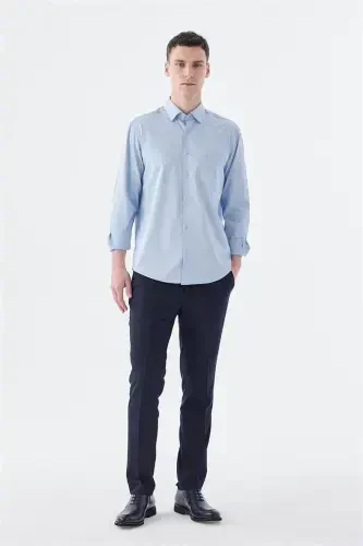 Navy Classic Fit Italian Collar Long Sleeve Classic Dress Shirt 100% Cotton Satin - Modazone (1)