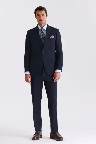 Navy Classic Fit Peak Lapel Wool Suit - 1