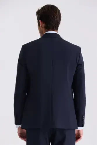 Navy Classic Fit Peak Lapel Wool Suit - 4