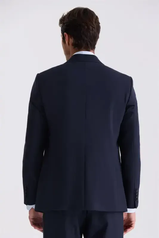 Navy Classic Fit Peak Lapel Wool Suit - 4