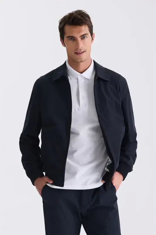 Navy Comfort Fit Baby Collar Seasonal Jacket - JAKAMEN