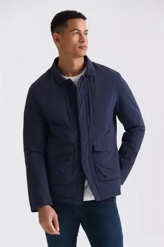 Navy Comfort Fit Collarless Season Jacket 