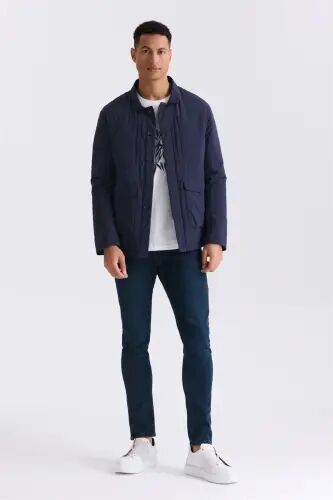 Navy Comfort Fit Collarless Season Jacket - 2