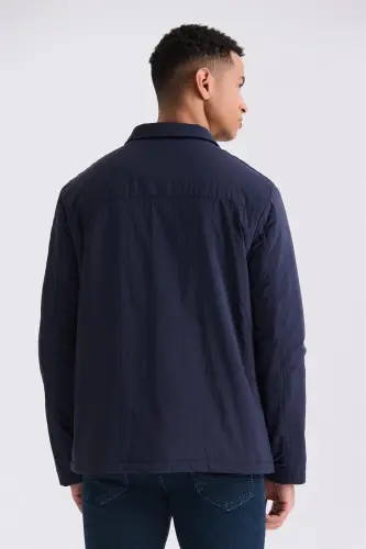 Navy Comfort Fit Collarless Season Jacket - 4