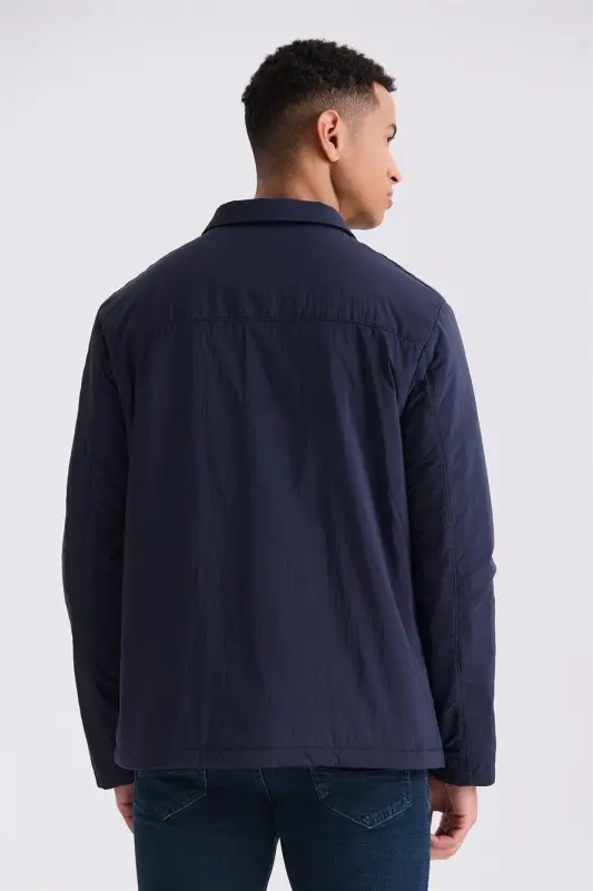 Navy Comfort Fit Collarless Season Jacket - 4
