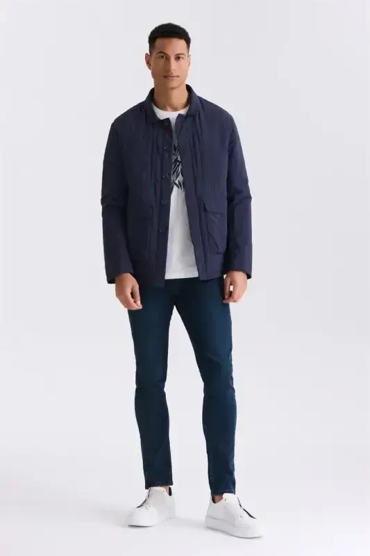 Navy Comfort Fit Collarless Season Jacket - 2