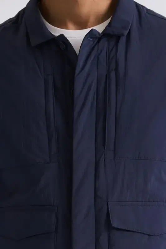 Navy Comfort Fit Collarless Season Jacket - 3