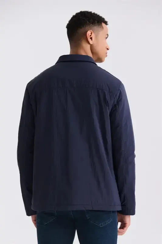 Navy Comfort Fit Collarless Season Jacket - 4