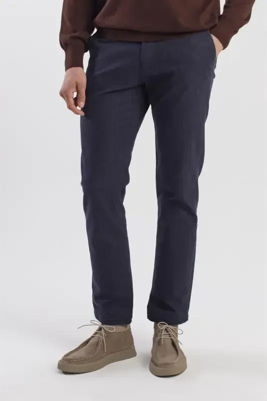Navy Comfort Fit Cotton Side Pocket Trousers - 2