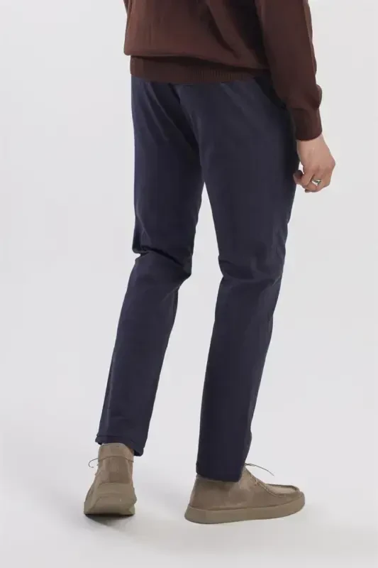 Navy Comfort Fit Cotton Side Pocket Trousers - 4