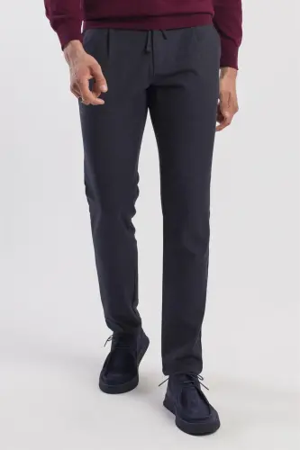 Navy Comfort Fit Elastic Waist Side Pocket Trousers - JAKAMEN (1)